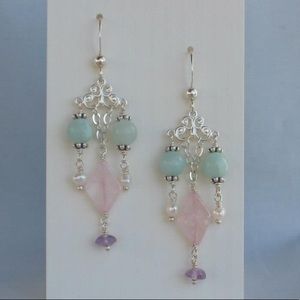 Handmade sterling silver multi stone earrings
